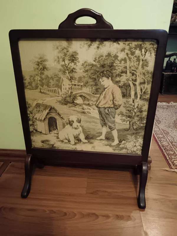 Vintage French Tapestry & Wooden Firescreen