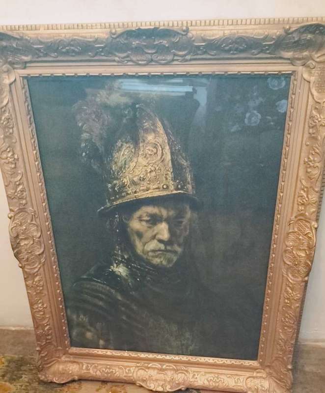 Vintage Engraving of the Man with The Golden Helmut Framed