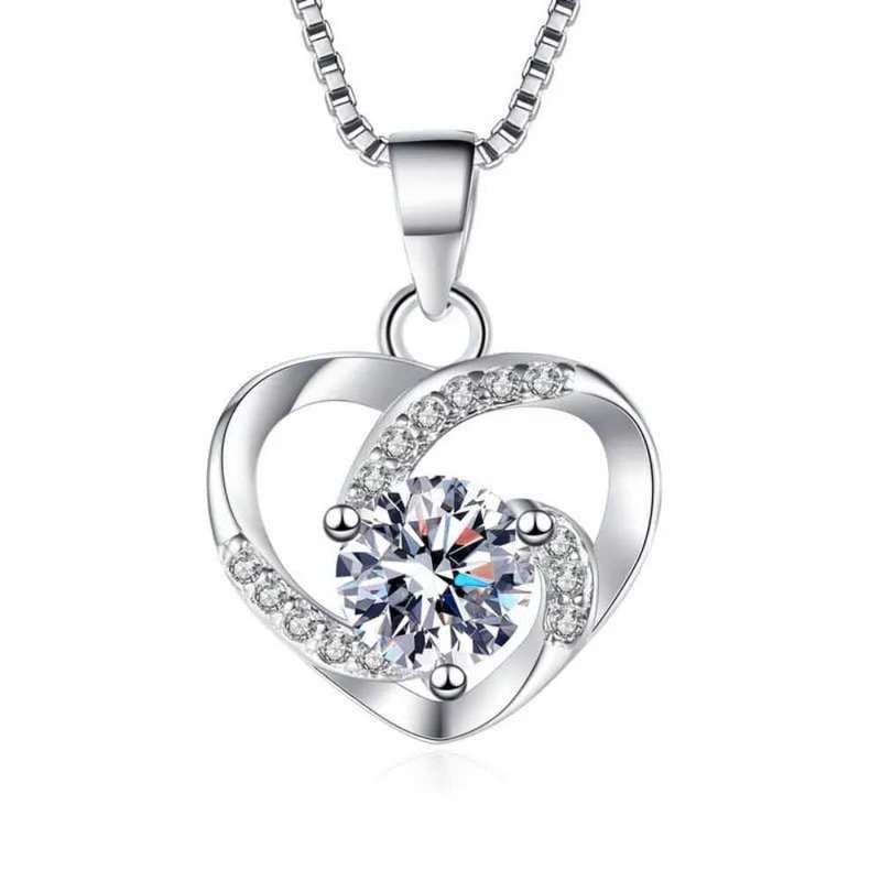 Necklace Sterling Silver 925 Artificial Gemstone Heart Pendant
