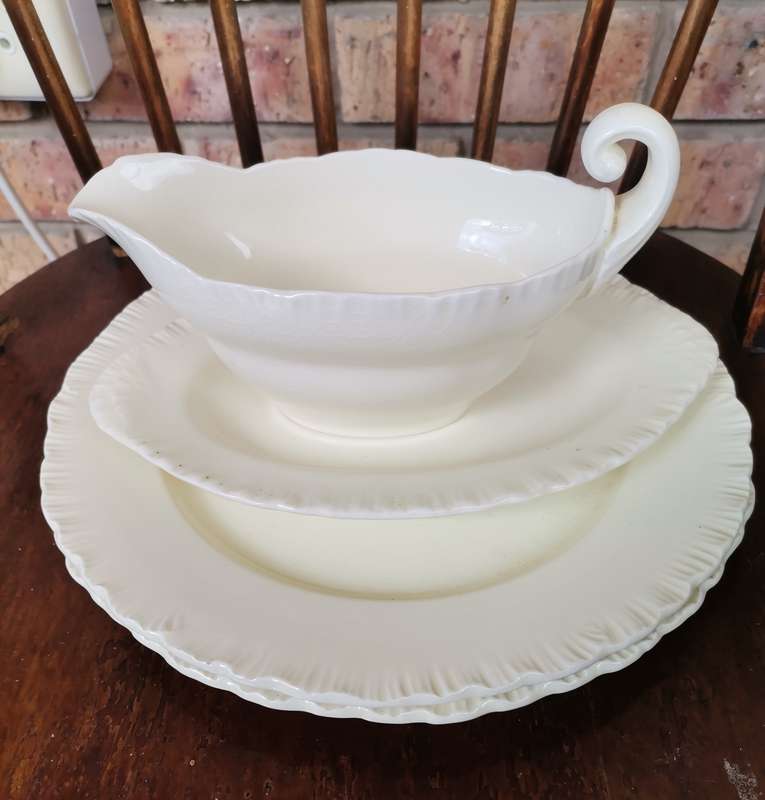 Antique Gravy Boat and Plates (Queensware)