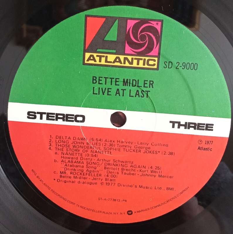 BETTER MIDLER - LIVE AT LAST LP VINYL RECORD. DOUBLE ALBUM.