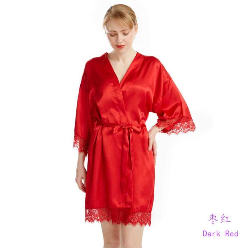 brides maid robe satin gown with lace