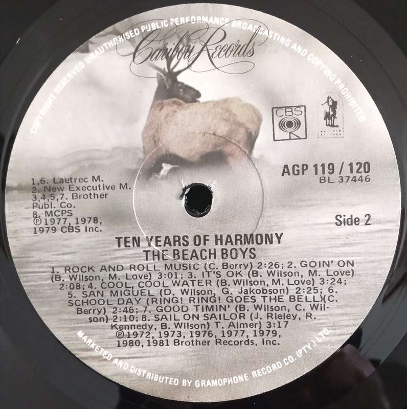 THE BEACH BOYS - TEN YEARS OF HARMONY LP VINYL RECORD. DOUBLE ALBUM.