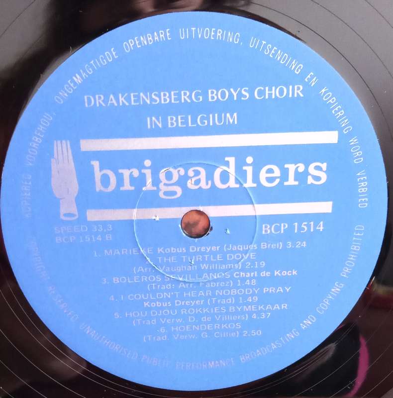 DRAKENSBURG BOYS CHIOR IN BELGIUM. 1979. BCP 1514. LP VINYL RECORD.
