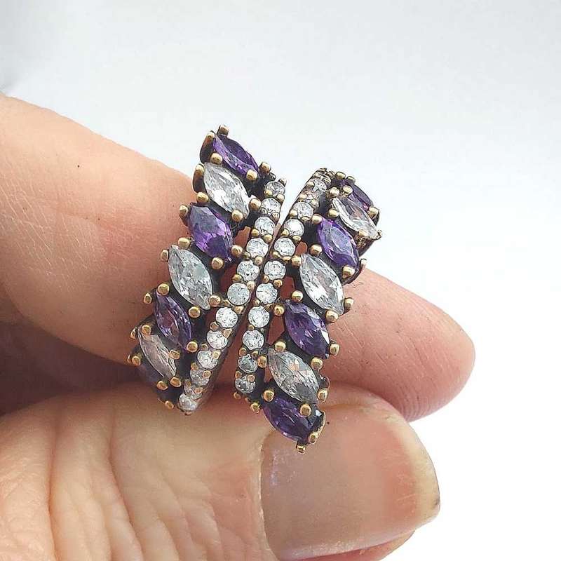 Authentic Turkish Ring with Amethysts and Topaz