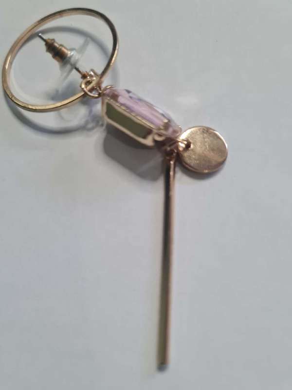 Earings, pair of gold plated, ring,stone disc and bar