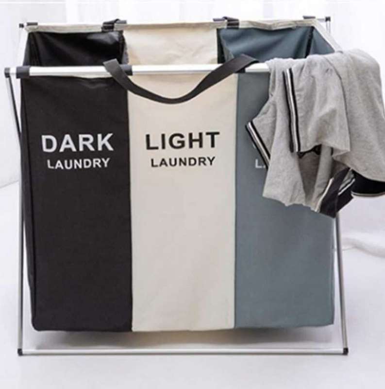 3 Compartment Laundry Hamper Collapsible Aluminium Basket - Unboxed Deal