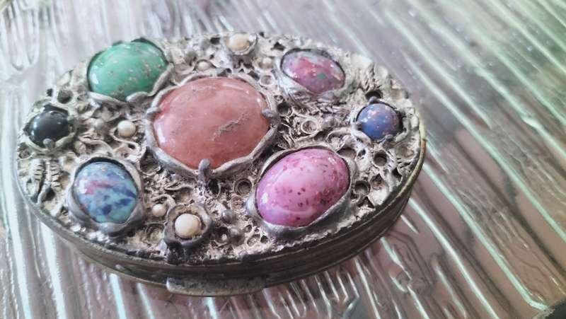 Multi Coloured Stone Mirror Compact
