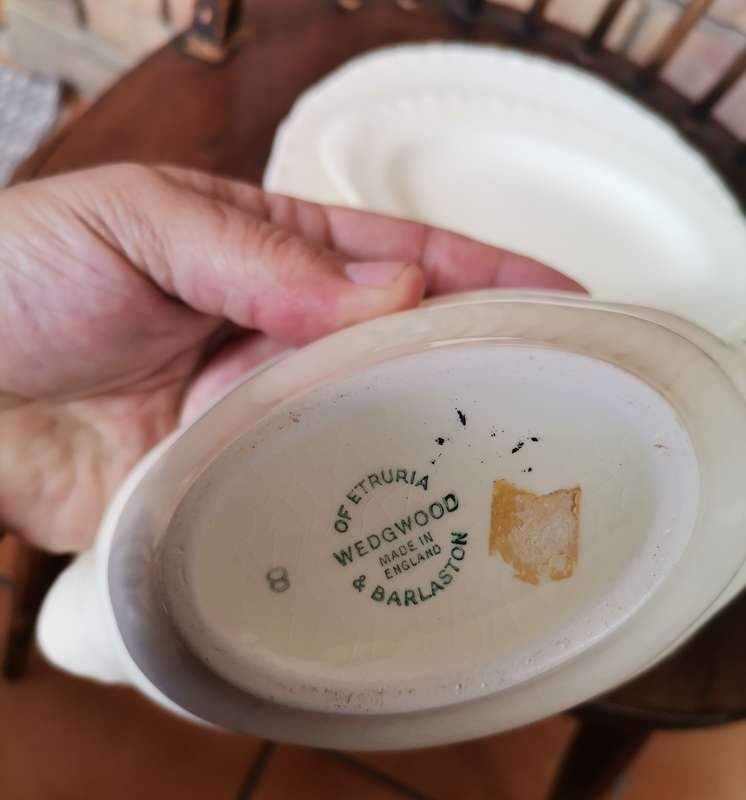 Antique Gravy Boat and Plates (Queensware)
