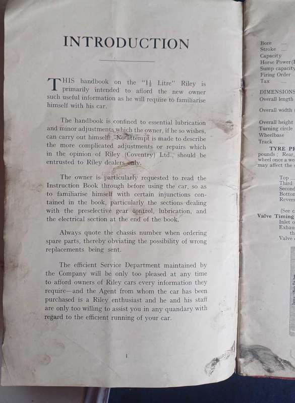 Riley instruction book 1 1/2 litre