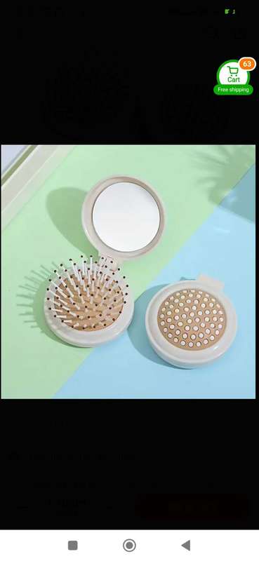 Round Travel Hair Brush with Mirror  Folding Pocket Comb for Hair Massage, Women & Girls(White)