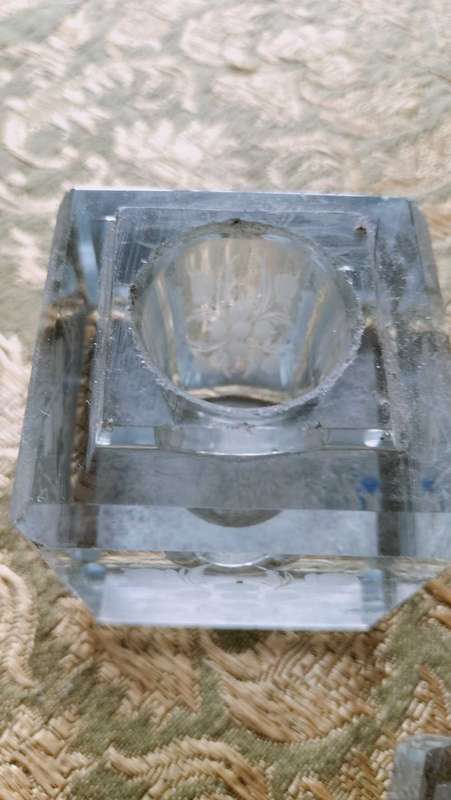 Etched Crystal Inkwell with lid