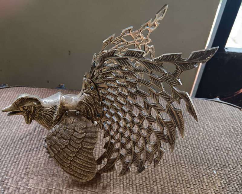 Large Pair of Brass Fighting Cocks