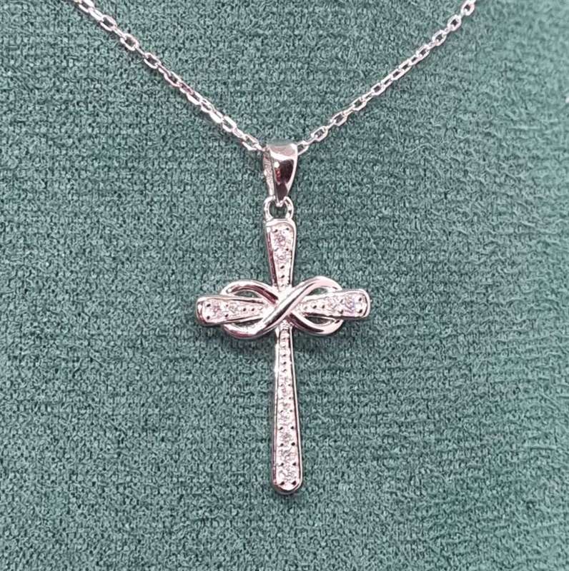 Necklace Sterling Silver 925 Moissanite Diamond Inlay Cross With Infinity Pendant