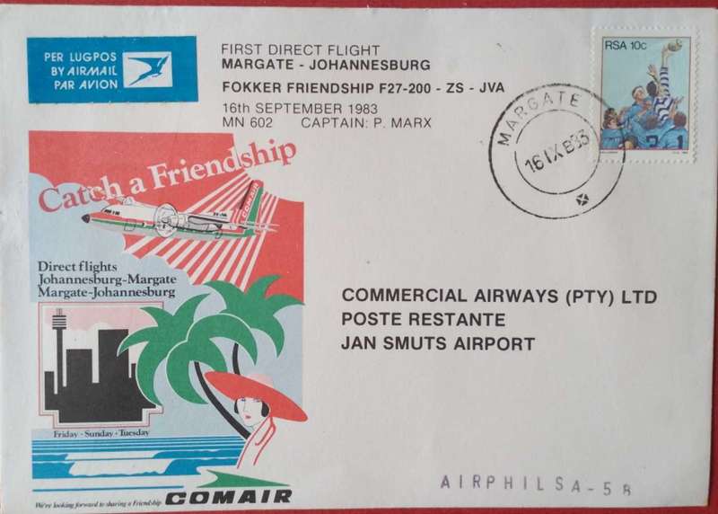 Comair friendship flight margate to jhb 1983