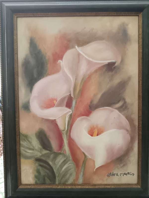 Framed Paining of Arum Lilies by Debra Martun
