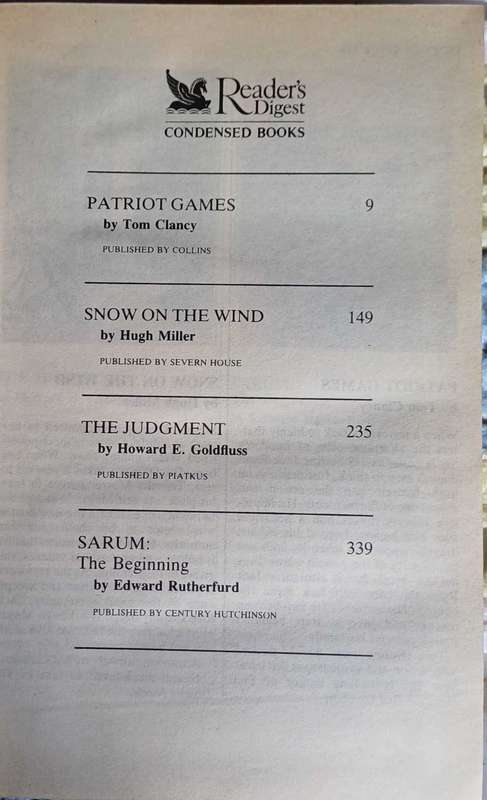 Reader`s digest condensed book: Patriot games, Snow on the wind, The judgment