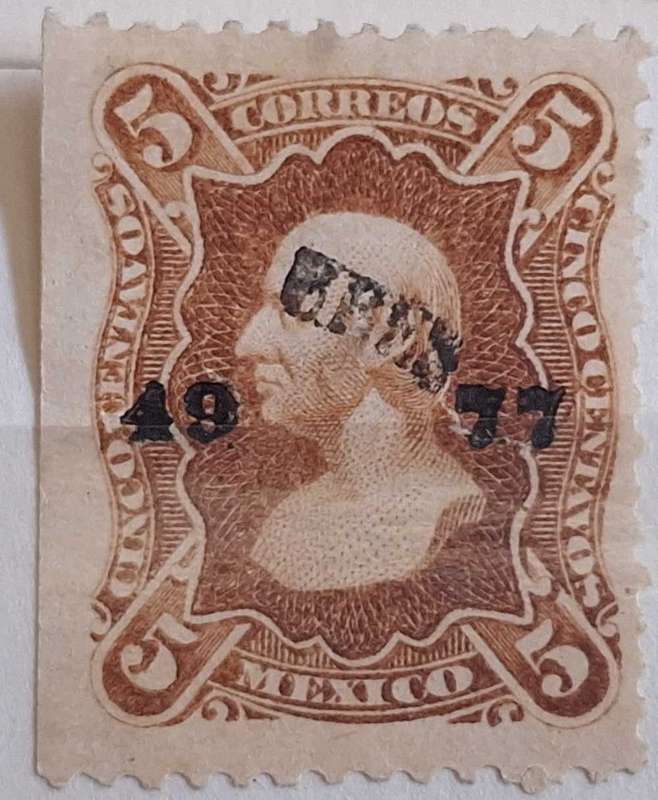 Mexico 1874 5c Overprint  District 49 Urez Year 77