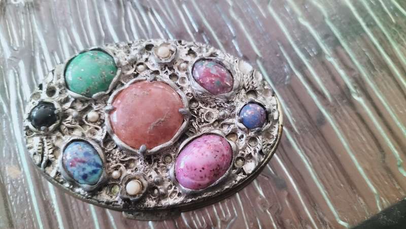 Multi Coloured Stone Mirror Compact