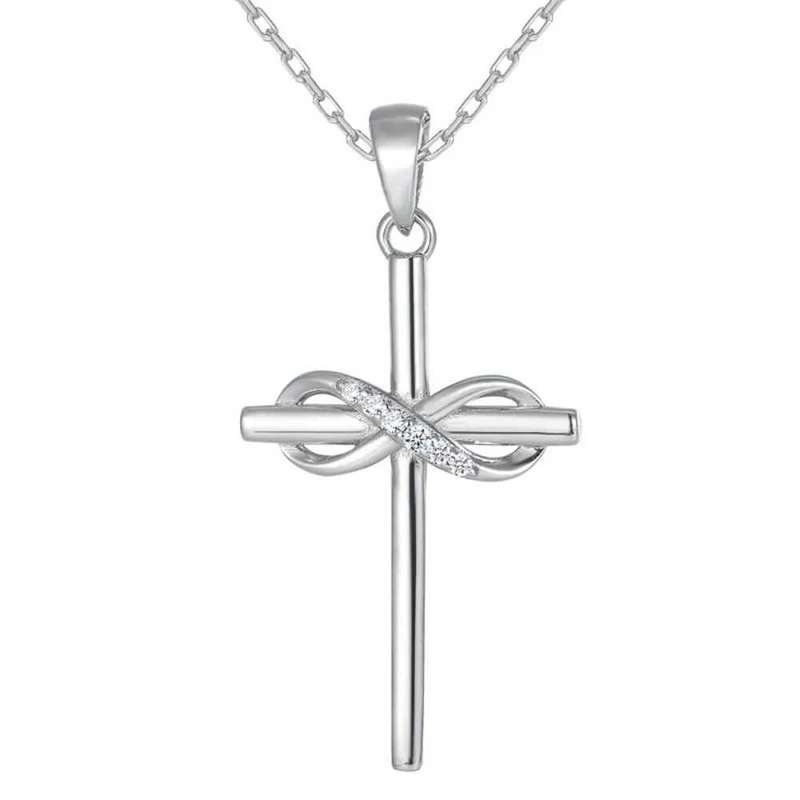 Necklace Sterling Silver 925 Moissanite Diamond Inlay Cross With Infinity Pendant Fine Chain