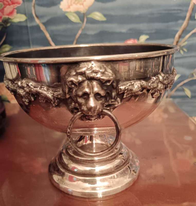 Silver Plated Pedestal Vase with Lion Head Handles