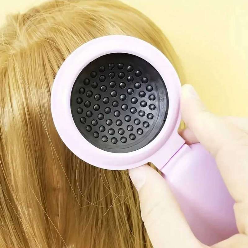 Round Travel Hair Brush with Mirror  Folding Pocket Comb for Hair Massage, Women & Girls(White)