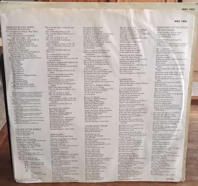 PAUL SIMON - GRACELAND LP VINYL RECORD