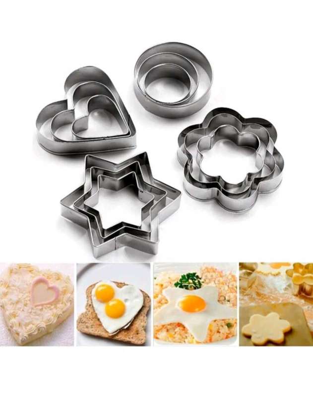 12PCS Cookie Cutter Set  Stainless Steel Flower, Heart, Star Shapes for Baking