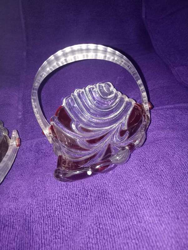 Vintage glass patterned bowls white and red