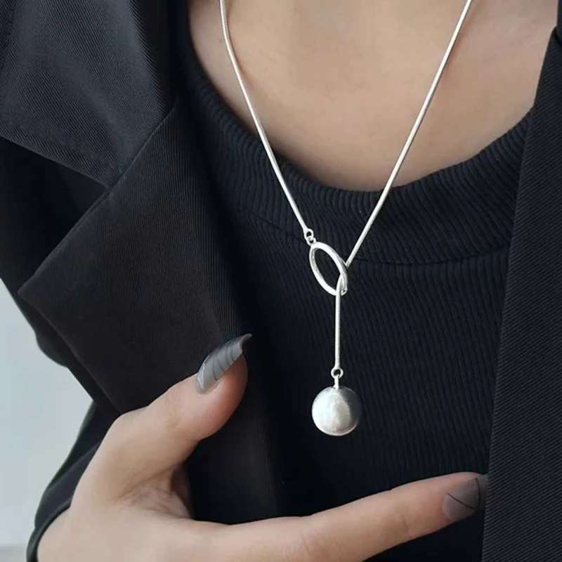 925 Silver Brushed Bead Ball Necklace