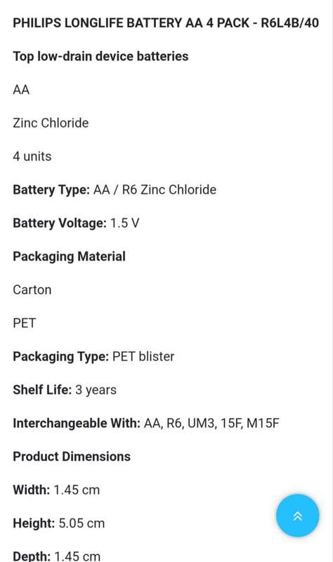 PHILIPS LONGLIFE BATTERY AA 4 PACK
