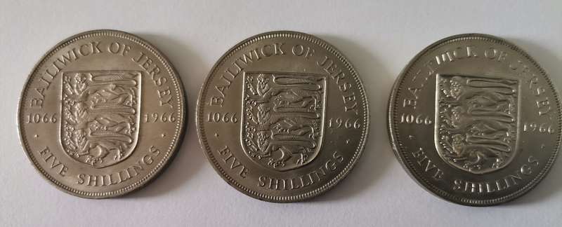 3 x 1966 Jersey 5 Shillings