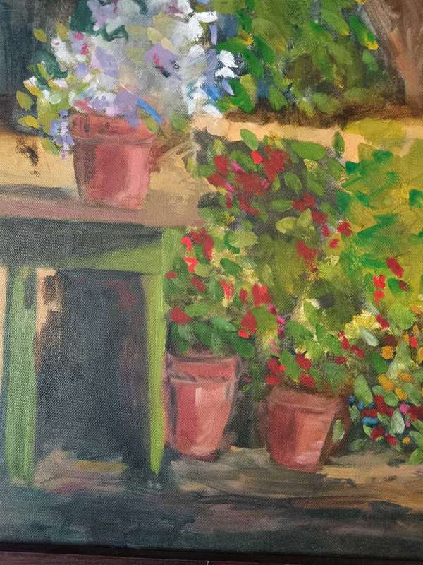 Framed Flower Shed Painting