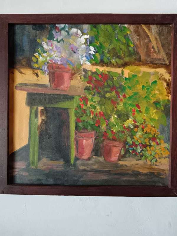 Framed Flower Shed Painting