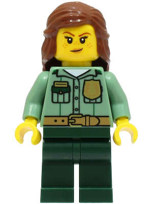 Lego NEW- Park Ranger - Female Sand Green Shirt Dark Green Legs Reddish Brown