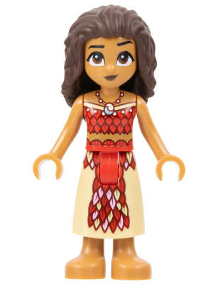 Lego (N) ~ Moana (Medium Nougat) - Mini Doll Dark Red and Red Strapless Top Tan~