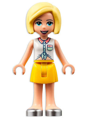 Lego (N) ~ Friends Roxy - White Collared Shirt Yellow Skirt Silver Shoes~
