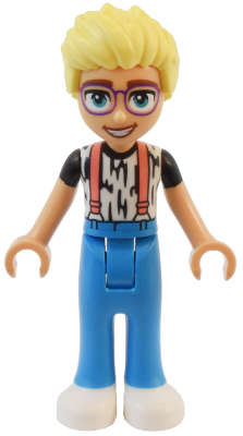 Lego (N) ~ Friends Olly - White Shirt with Black Stripes Coral Suspenders Dark ~