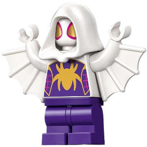 Lego (N) ~ Ghost-Spider (Gwen Stacy) - Dark Purple Medium Legs White Hood Gold ~