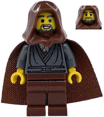 Lego (N) ~ Jedi Bob (Bobarian Afol) - Dark Bluish Gray Tunic Reddish Brown Hood~