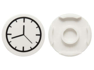 Lego (U) ~ Tile Round 2 x 2 with Bottom Stud Holder with Clock Pattern ~ [White]