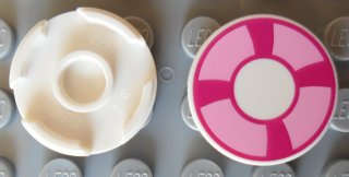Lego (U) ~ Tile Round 2 x 2 with Bottom Stud Holder with Magenta and Bright Pink Life Pre ~ [White]