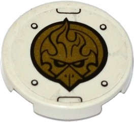 Lego (U) ~ Tile Round 2 x 2 with Bottom Stud Holder with Gold Chima Eagle Emblem Rivets a ~ [White]
