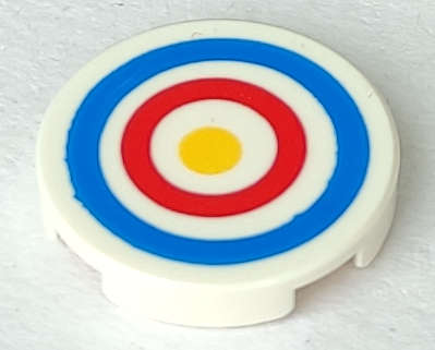 Lego (U) ~ Tile Round 2 x 2 with Bottom Stud Holder with Blue and Red Circles and Yellow  ~ [White]