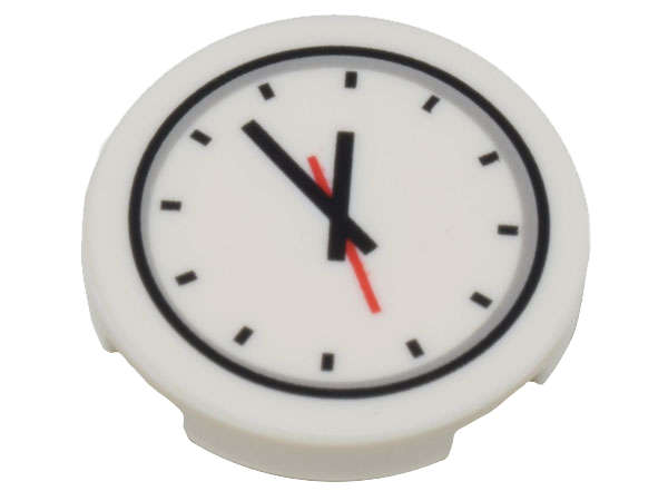 Lego (N) ~ Tile Round 2 x 2 with Bottom Stud Holder with Clock and Red and Black Hands Pat ~ [White]