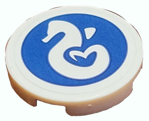Lego (N) ~ Tile Round 2 x 2 with Bottom Stud Holder with Heartlake Rescue Seahorse Logo on ~ [White]