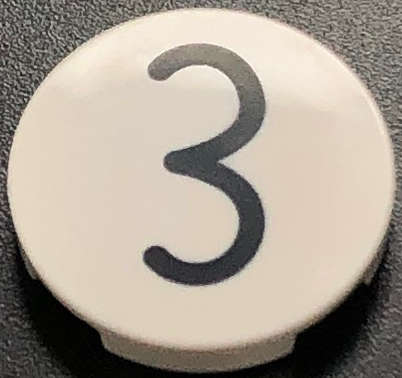 Lego (N) ~ Tile Round 2 x 2 with Bottom Stud Holder with Black Kissy Mouth / Number 3 Patt ~ [White]