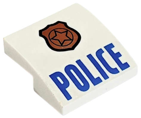 Lego (N) ~ Slope Curved 2 x 2 x 2/3 with Copper Badge with Star and Black Outline Blue 'PO ~ [White]