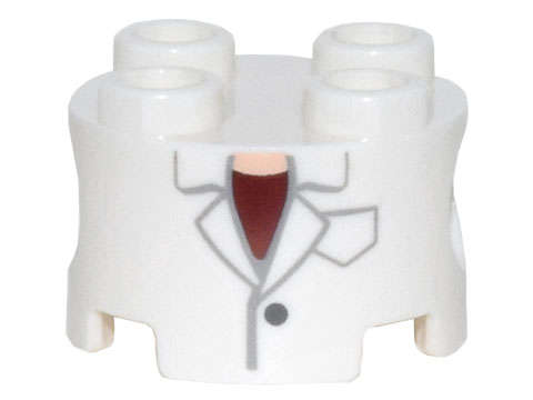 Lego (N) ~ Brick Round 2 x 2 with Pin Holes with Lab Coat Jacket with Lapels Pocket and Bu ~ [White]