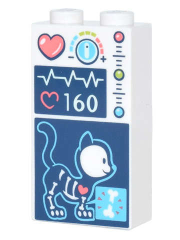 Lego (N) ~ Brick 1 x 2 x 3 with Medical Data Heart Temperature Pulse and Cat X-Ray Pattern ~ [White]